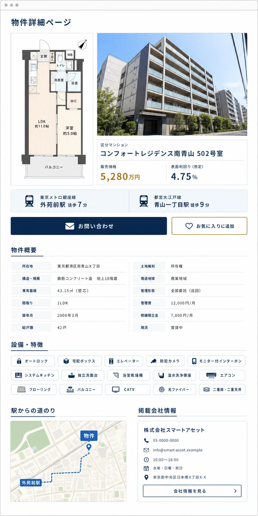 不動産JPの物件詳細ページを一般化した掲載画面イメージ